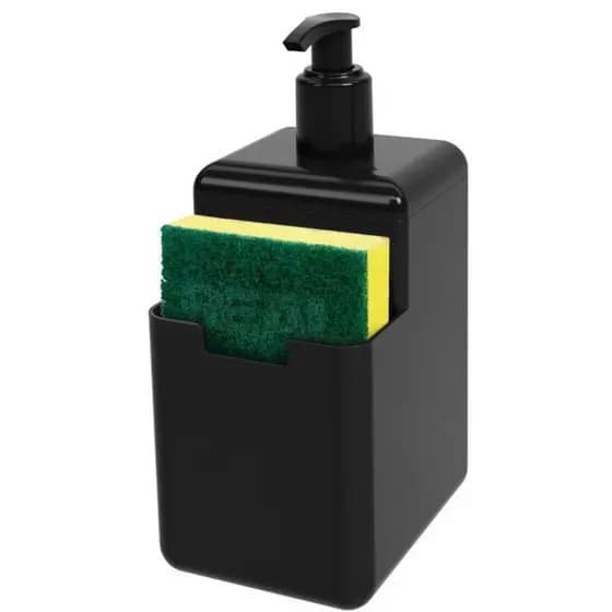 Dispenser Porta Detergente CAMPEÃO DE VENDAS Esponja Com Bico Dosador Preto 600 ml