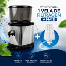 Bebedouro Filtro Para Agua Inox Cuba De Barro + 1 Vela Carvão Ativado