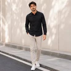 Camisa Social Masculina Manga Longa Slim Fit Elastano com Botão Tecnológica Anti Suor