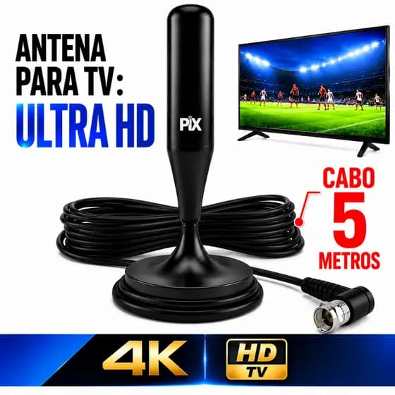 Antena Digital Interna HDTV UHF VHF Cabo 5 Metros Sinal Estável Alta Performance Recepção Premium