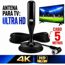 Antena Digital Interna HDTV UHF VHF Cabo 5 Metros Sinal Estável Alta Performance Recepção Premium