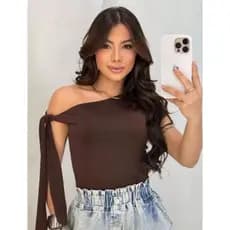 Blusa Feminina Ombro a Ombro Assimétrico Ajustada ao Corpo, Blusa Casual, Blusa Moderna, Blusa Blogueira.