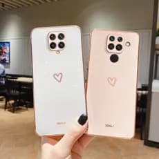 Capa De Celular Silicone Espelhada Quadrada Com Coração Vazado Para Xiaomi Redmi Note 9 Pro Max/Redmi9/Redmi9A/Redmi9C