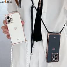 Amor Coração Cruzado Cordão Faixa Chapeado Telefone Capa Para Xiaomi Redmi Nota 12 Pro Plus 4G 5G Poco X5 5G