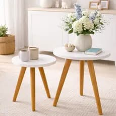 Conjunto de Mesinhas Canto E Apoio Pe Palito Madeira Tripe Porta Quadros E Objetos MDF Branco