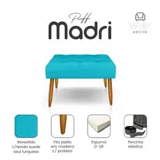 Puff Madri pés palito, conforto, escritório, salão de beleza, sala