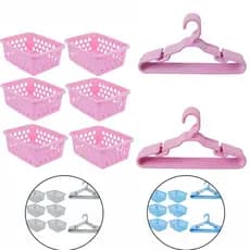 Kit organizador 10 cabides infantil e 6 cestos organizador branco rosa azul