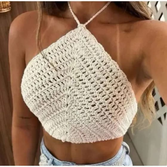 top crochê, top frente única, top moda praia, top verão , cropped crochê, top feminino, look praia, top , moda feminina