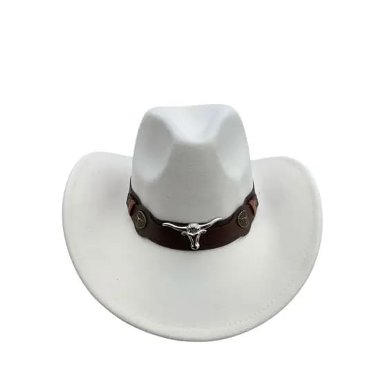 Chapeu Country Branco Off Rodeio Cowgirl Feminino E  Masculino Cowboy Faixa Em Couro Personalizado Novo