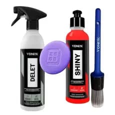 Vonixx kit Delet Limpador De Borrachas - Shiny Revitalizador Pneus - Pincel e Aplicador
