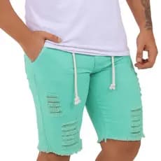 Bermuda Jeans Masculina Estilo Rasgado 100% Algodão Visual Moderno e Autêntico Prática Confortável