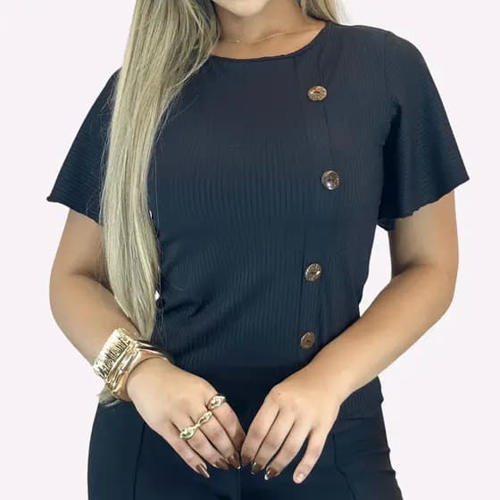 Blusa Canelada Feminina Linha Blusinhas Conforto Elegancia Blogueirinha Básicas Lisa Detalhe Slim