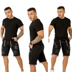 Bermuda Masculina Preta Com Barra Desfiada Destroyed