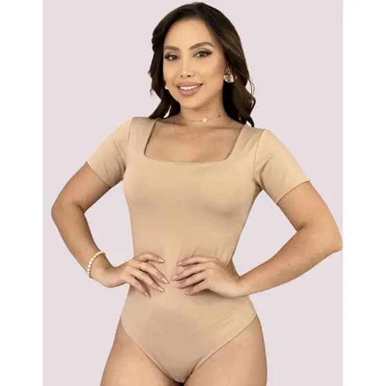 Body Collant Feminino Blusa Decote Quadrado Com Forro Estilo Blogueira Manga Curta Tecido Suplex
