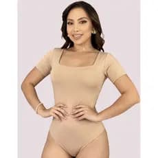 Body Collant Feminino Blusa Decote Quadrado Com Forro Estilo Blogueira Manga Curta Tecido Suplex