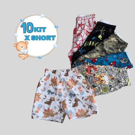 Kit Shorts Sortidos Infantis Masculino Bermuda Infantil Menino Short Juvenil Tactel Masculina
