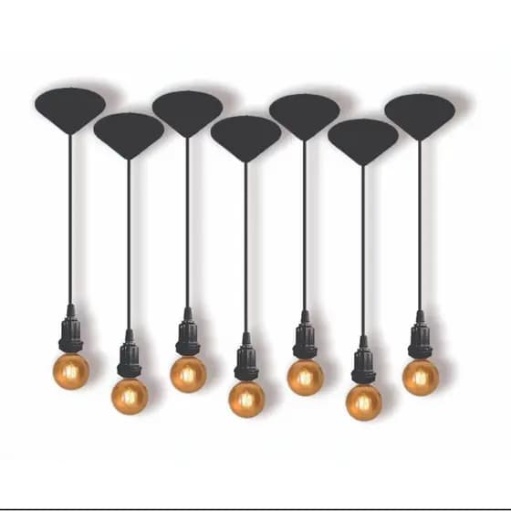Kit 3 Fio Pendente Lustre Luminária de Teto Soquete Coluna E27 Cabo PP Preto 1mt 110/220V