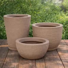 Kit Com 3 Vasos Decorativo de Planta Escovado Polietileno o Cone + Bojo + Bacia Com Prato