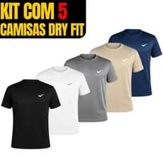 Kit 5 Camisetas Poliéster DryFit Masculina Academia Corrida Casual Esportes Confortável