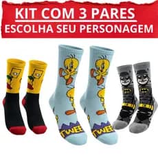 Kit 3 pares de meias personagens desenhos divertidos