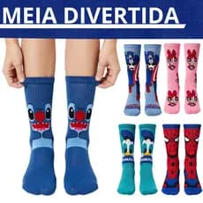 meias divertidas de personagem masculina e feminina cano longo médio heróis