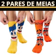 Kit 2 Meias Cano Alto Temática Estampada Divertida Personagens Meia Maluca Academia CrossFit Algodão