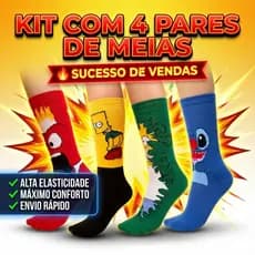 Kit 4 Pares de Meias | PERSONAGENS | Unissex – Confortáveis e Estilosas para Adultos