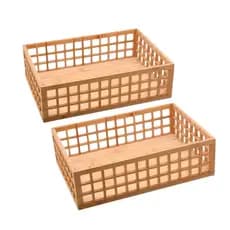 2 Cesto Organizador Vazado De Bambu 38 Cm 11 Litros Oikos