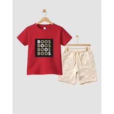 : Conjunto Infantil Camiseta De Algodão + Bermuda Bege