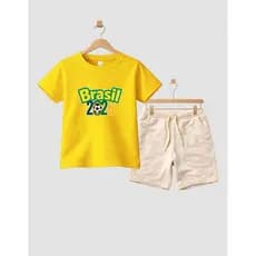Camiseta Short Conjunto Algodão Infantil Brasil 2026 Conjunto De Bermuda Juvenil Conjunto De Bermuda Juvenil