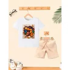 Camiseta + Short Safari Conjunto Dino Fundo Pedra Infantil Conjunto De Bermuda Juvenil Conjunto De Bermuda Juvenil