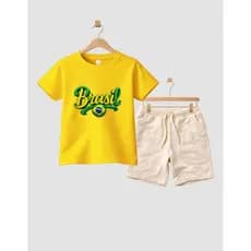 Camiseta Short Conjunto Algodão Infantil Bola Brasil Conjunto De Bermuda Juvenil Conjunto De Bermuda Juvenil