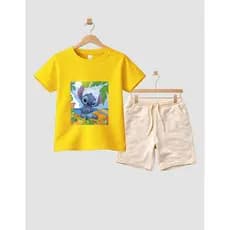 Camiseta Short Conjunto Infantil Desenho Stitch Em Algodão Conjunto De Bermuda Juvenil Conjunto De Bermuda Juvenil