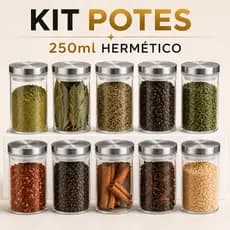 Kit Ate 10 Pote de Vidro com Tampa Inox 250ML Potes Herméticos Porta Mantimento Hermético à Prova Odores