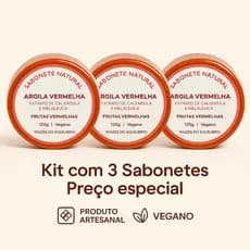 Kit Especial com 3 Sabonetes Fitoterápico Artesanal de Argila Vermelha, Calêndula e Melaleuca 120g