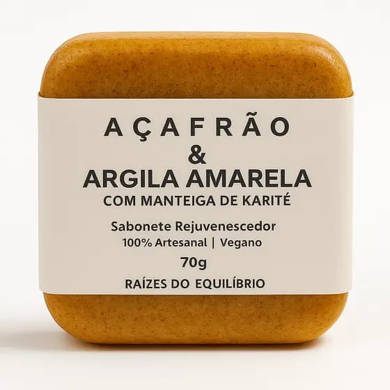 Sabonete de Açafrão, Argila Amarela e Manteiga de Karité 70g - Rejuvenescedor - Raízes do Equilíbrio