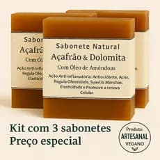 Kit 3 Sabonetes Natural Clareador de Açafrão, Dolomita e Óleo de Amêndoas - Anti-Inflamatório.