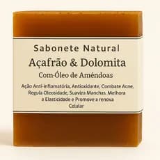 Sabonete Clareador de Açafrão, Dolomita e Óleo de Amêndoas - Anti-Inflamatório, Combate a Acne, 100g