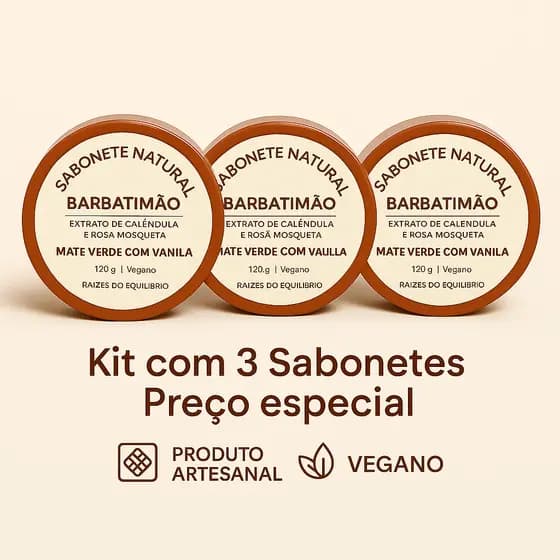 Promo com 03 Sabonetes Natural Íntimo de Barbatimão com Extrato de Calêndula e Rosa Mosqueta 120g