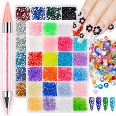 Kit Completo de Caixa 24 Potinhos Strass para Nail Art com Caneta Strass
