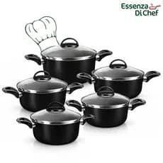 Conjunto de Panelas 5 Caçarolas Alumínio Antiaderente Com Tampa de Vidro + 3 Utensílios