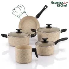 Conjunto Jogo de Panelas 05 Peças Bege Todos os Fogões Ceramica Estampado Indução