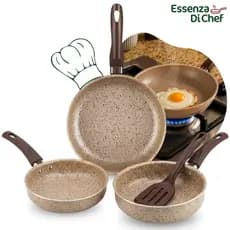 Conjunto Kit 03 Frigideiras Antiaderentes 22, 20 e 18cm Fogão A Gás + Utensílio