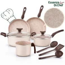 Conjunto de Panelas 08 Peças Alumínio Antiaderente Ivory Fiori Rose Com Utensílios e Tampa De Vidro