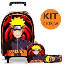 Kit 3 peças Mochila de Rodinhas + Lancheira + Estojo Infantil | Naruto personagens menino