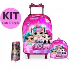 Kit de mochila rodinha infantil menina