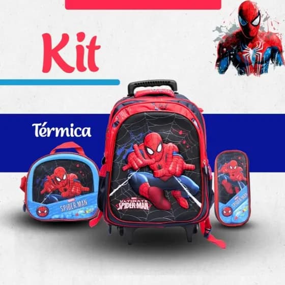 Kit mochila escolar 3D rodinha lancheira térmica e estojo