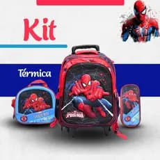 Kit mochila escolar 3D rodinha lancheira térmica e estojo