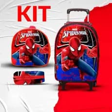 Kit 3 peças Mochila de Rodinhas + Lancheira + Estojo Infantil | Stitch, Sonic, Homem-Aranha personagens menina menino