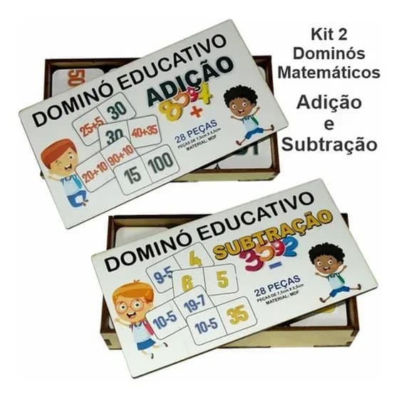 Kit 02 Dominós Educativo Matemático Adição E Subtração Mdf - Mega Impress